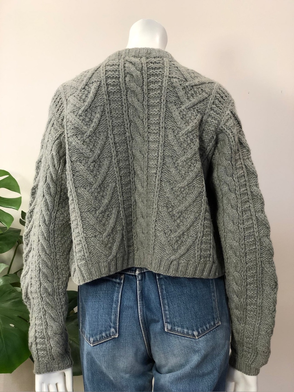 J.Crew 80s 90s Boxy Chunky Cable Knit Sage Green Cardigan Sweater - M - Picture 6 of 6